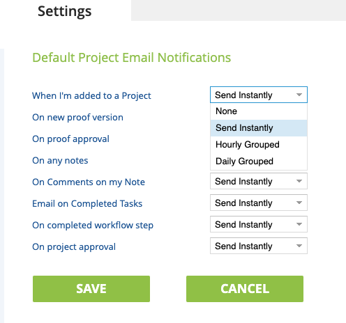 Project Email Notifications Settings