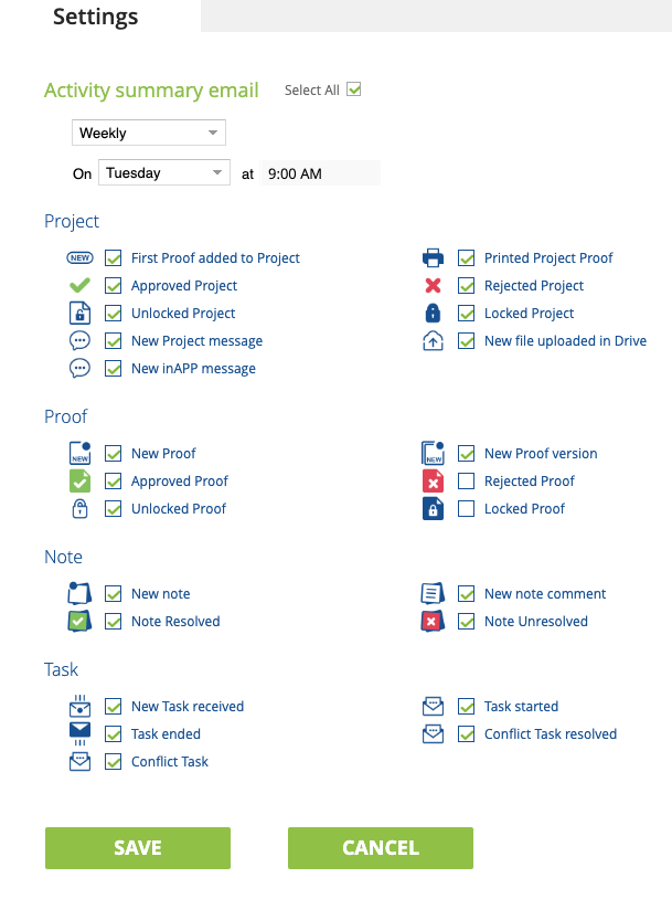 Scheduled Activity Report Settings