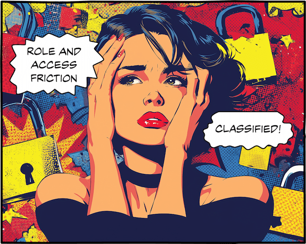 comic book style panel of a woman holding her head set on a background of padlocks