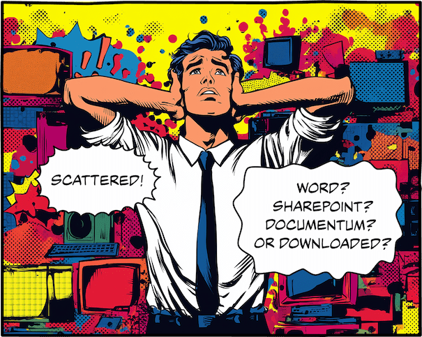 comic book style panel of overwhelmed man