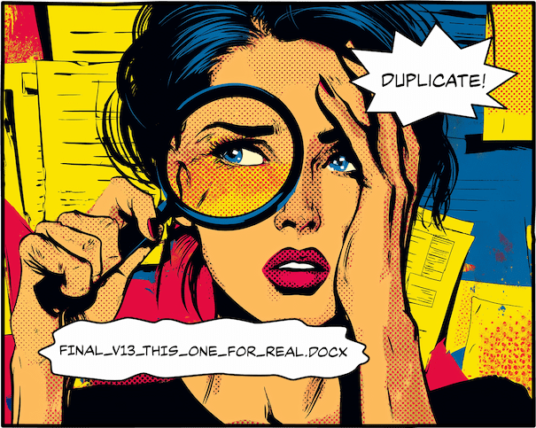 comic book style panel of a woman holding a magnifying glass