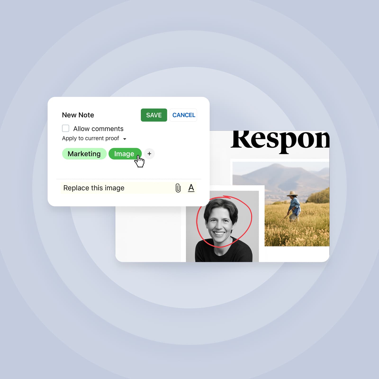 Aproove online proofing interface showing file review and approval workflow